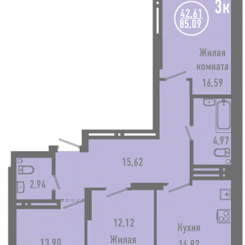ЖК Дианит (Новосибирск) – планировка №15