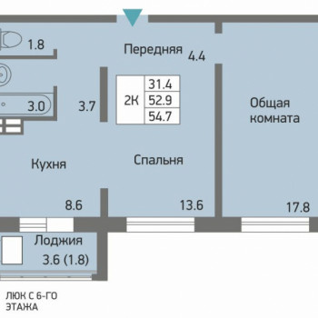 ЖК Акварельный 3.0 (Новосибирск) – планировка №3