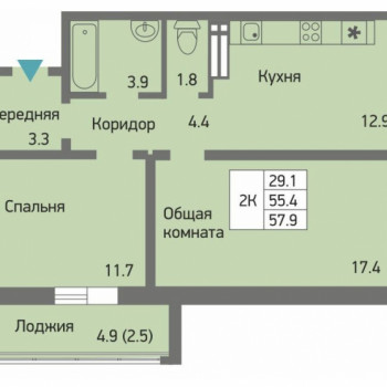 ЖК Акварельный 3.0 (Новосибирск) – планировка №2