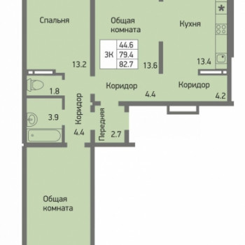 ЖК Акварельный 3.0 (Новосибирск) – планировка №1